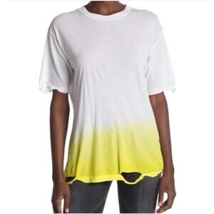 NEW Ben Taverniti Unravel Project Dip Dye Distressed Crew T-Shirt Lime White XS